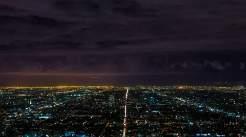 Thunderstorm and Lightning Bolt in Los Angeles Night Timelapse Stock Footage 56666909