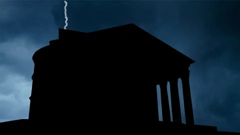 Thunderstorm and Lightning Flash over ancient Roman Temple of Pantheon, Rome Stock Footage 276495856