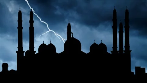 Thunderstorm and Lightning flash over the Al-Saleh mosque in Sanaa, Yemen Stock Footage 276628120
