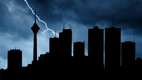 Thunderstorm and Lightning  flash over Skyline of Tehran , the Capital of Iran Stock Footage 277841179