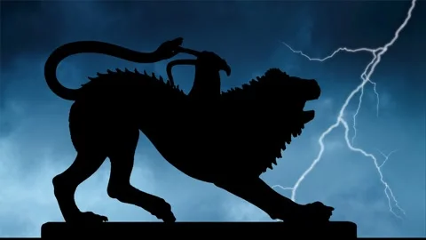 Thunderstorm and Lightning Flash over the ancient Roman statue of Chimera Stock Footage 278738141