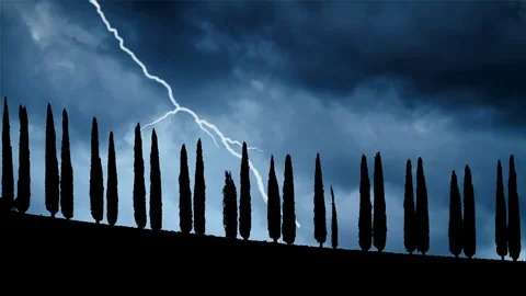 Thunderstorm and Lightning flash over Tuscan Landscape Stock Footage 292538775