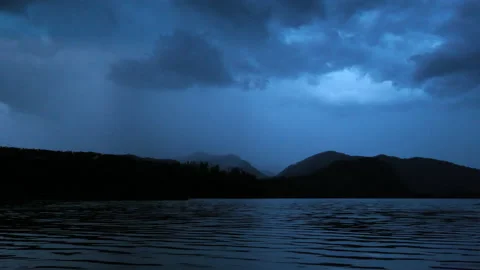 Thunderstorm and Lightning at Lake Almsee in Austria Stock Footage 159270679