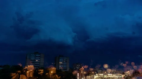 Thunderstorm and rain clouds time lapse with soviet buildings in the background Stock Footage 151323904