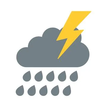 Thunderstorm and rain icon. Vector illustration in flat style isolated on w.. Stock Illustration