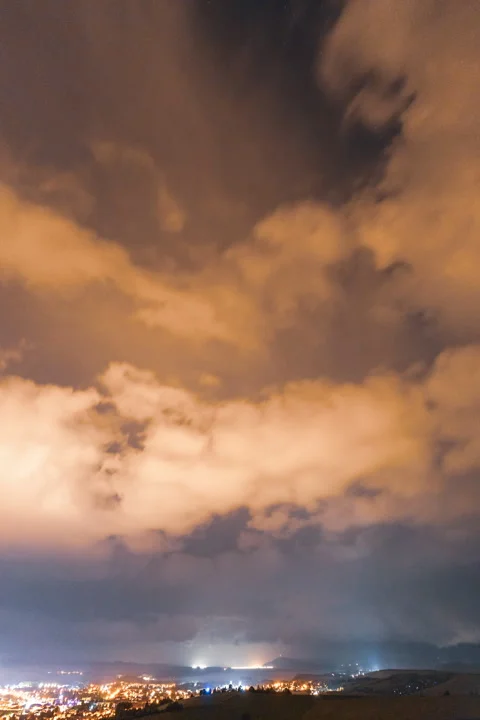 Thunderstorm approaching city during the night Stock Footage 277079114