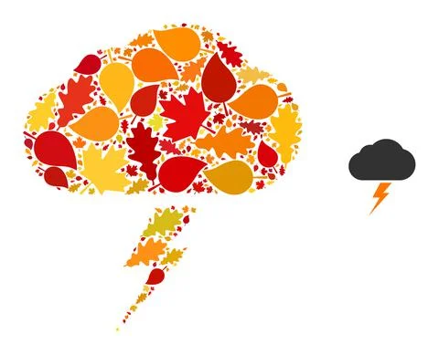 Thunderstorm Autumn Mosaic Icon with Fall Leaves Illustrazione stock