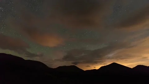 Thunderstorm Behind Clouds in a Starry Night Stock Footage 146334082