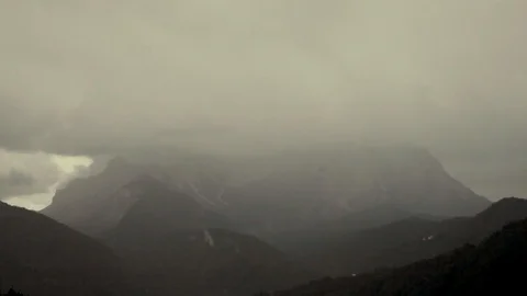 Thunderstorm between the tops of the mountains Stock Footage 92017768