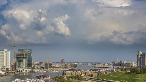 Thunderstorm Brewing Over Baltimore Harbor Timelapse Video stock 82342712