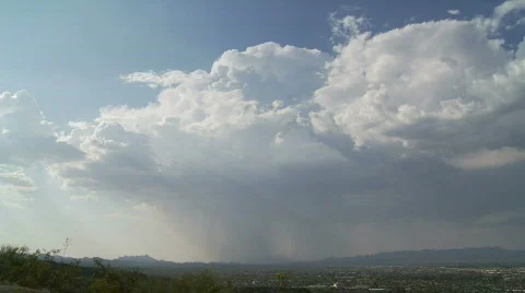 Thunderstorm building in valley between mountains Stock Footage 360649
