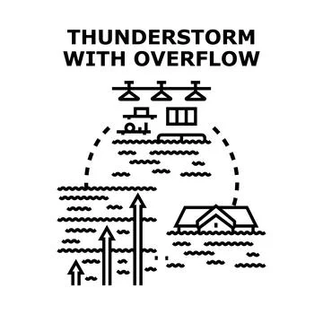 Thunderstorm causing overflow and increasing flood risk Stock Illustration
