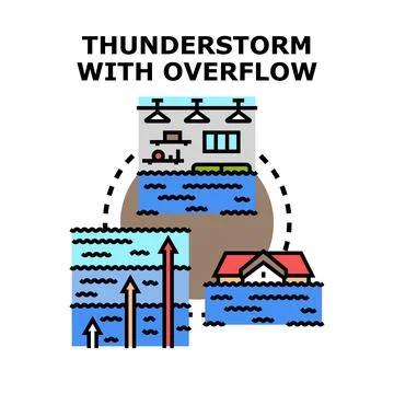 Thunderstorm causing overflow and increasing flood risk Stock Illustration