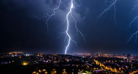 Thunderstorm in the city Stock Photos