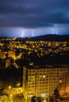 Thunderstorm in the city Stock Photos