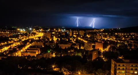 Thunderstorm in the city Stock Photos