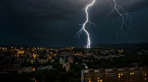 Thunderstorm in the city Stock Photos