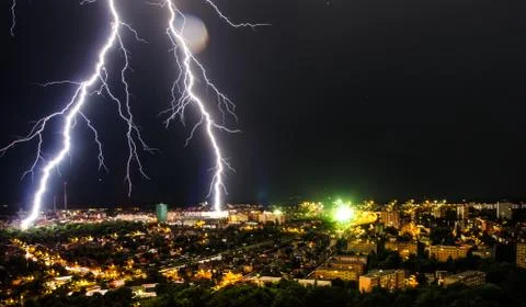 Thunderstorm in the city Stock Photos