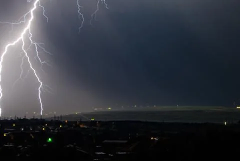 Thunderstorm in the city Stock Photos