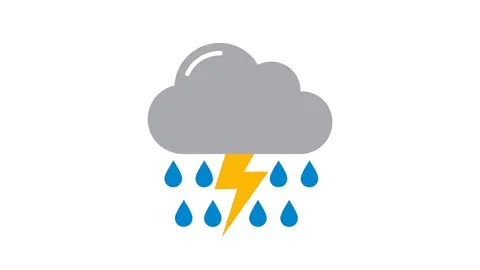 Thunderstorm cloud animation with falling raindrops and flashing lightning .. Stock Footage 341851982