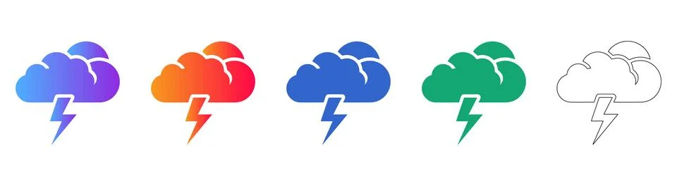 Thunderstorm Cloud Icon Pack Electric Energy &amp; Weather Symbol Set Stock Illustration