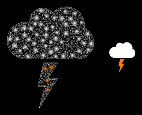 Thunderstorm Cloud Icon - Triangulated Mesh with Constellation Nodes Illustrazione stock
