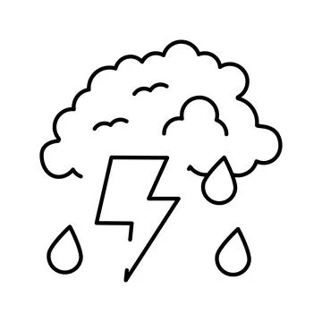 Thunderstorm cloud with lightning and rain drops icon Stock Illustration