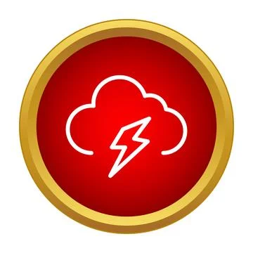 Thunderstorm cloud lightning bolt warning red button icon 스톡 일러스트