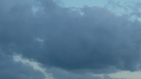 Thunderstorm Cloud, Stormy Atmosphere, Blue Yellow Sky and Gray Black Rain Cumul Stock Footage 299234588