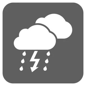 Thunderstorm Clouds Flat Squared Glyph Icon Stock Illustration