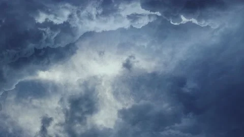 Thunderstorm, cloudy clouds dark sky with lightning strike Stock Footage 164831111