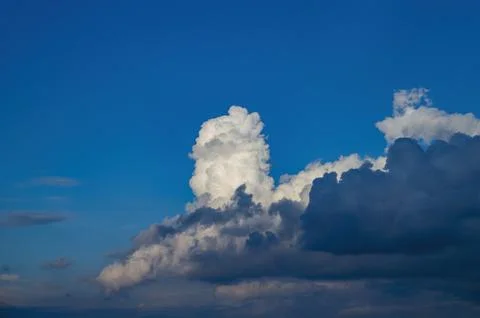 Thunderstorm cumulus clouds on blue sky. Stock Photos