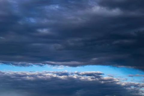Thunderstorm cumulus clouds on blue sky. Stock Photos