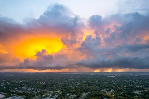 Thunderstorm. Dramatic sunset storm clouds over Tampa Bay Stock Photos