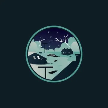 Thunderstorm flood natural disaster vector icon Stock Illustration