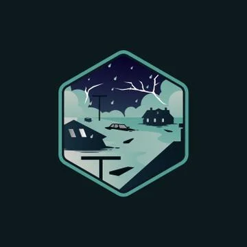 Thunderstorm flood natural disaster vector icon Stock Illustration