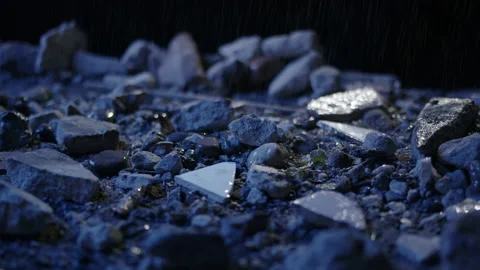 Thunderstorm with heavy Lightning Rain pouring on rocky debris surface 스톡 동영상 151934970