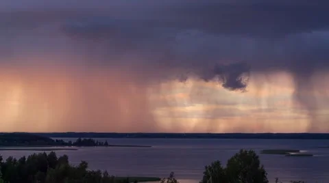 Thunderstorm with heavy rain over the lake Video stock 45019605