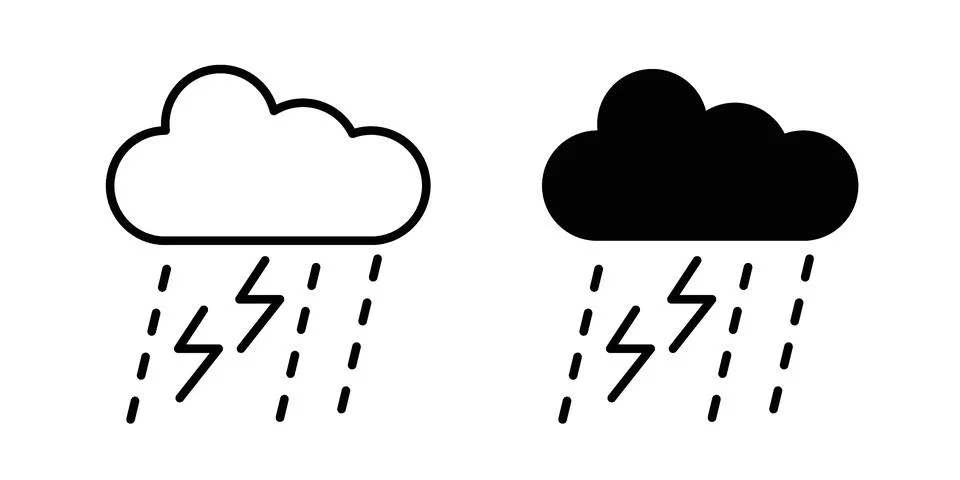 Thunderstorm icon black vector isolated on white Stock Illustration