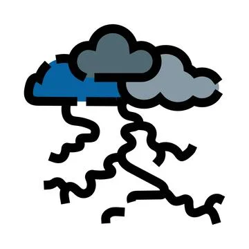 Thunderstorm icon with dark clouds and lightning bolts Stock Illustration