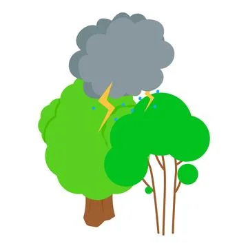 Thunderstorm icon isometric vector. Thundercloud rain and lightning over forest Illustrazione stock