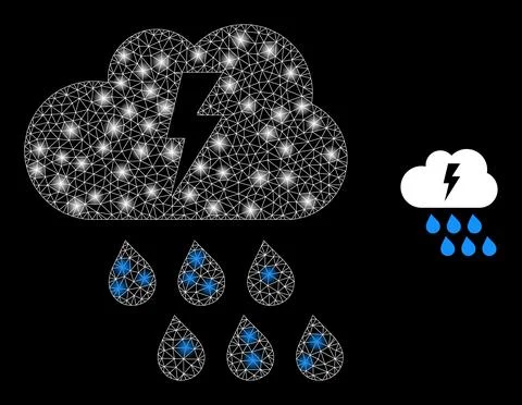 Thunderstorm Icon - Polygonal Mesh with Glare Dots Stock Illustration