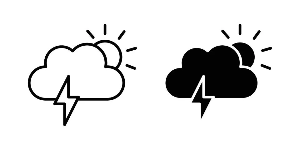 Thunderstorm icon silhouette vector set. thin line pack Stock Illustration
