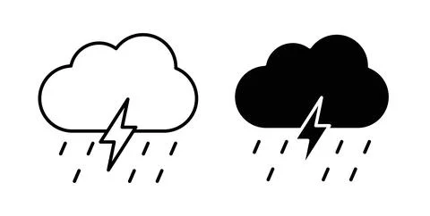 Thunderstorm icon symbol. Vector illustration pack in black color. Stock Illustration
