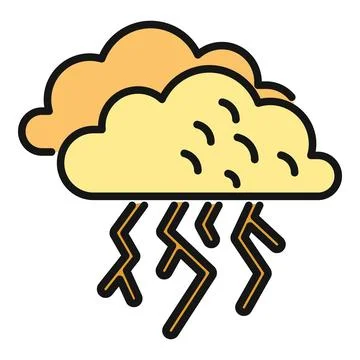 Thunderstorm icon with yellow cloud and lightning bolts Stock Illustration