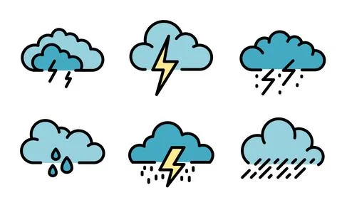 Thunderstorm icons vector flat Illustrazione stock