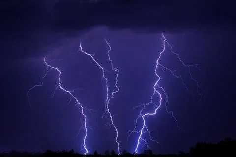 Thunderstorm lighting strikes Stock Photos