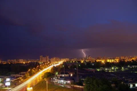 Thunderstorm with lightning in the city Stock Photos