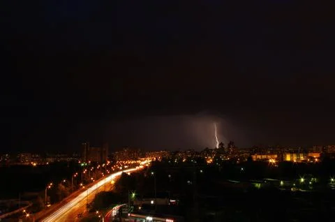 Thunderstorm with lightning in the city Stock Photos
