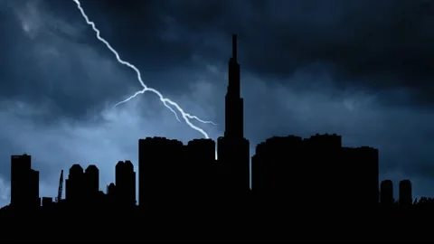Thunderstorm Lightning flash over Metropolis Ho Chi Minh City, Vietnam Stock Footage 219251035